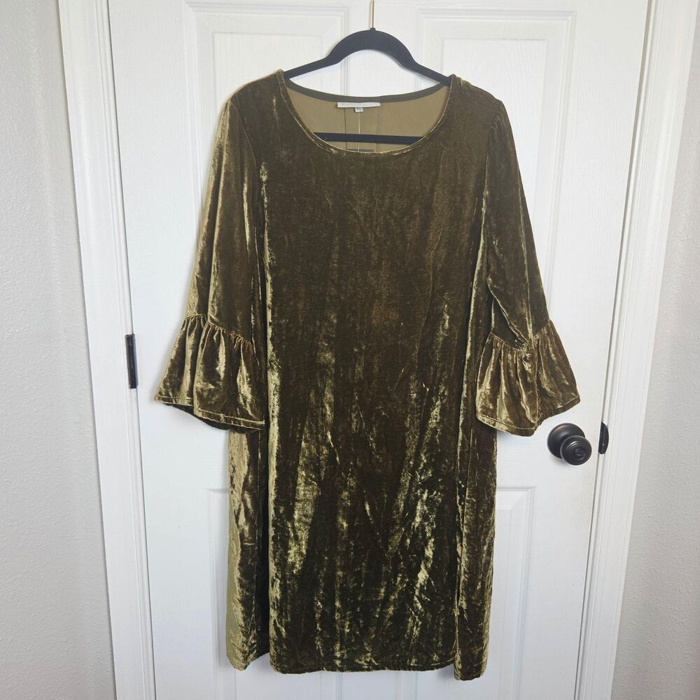 Bryn Walker Dress XL Green Velvet Phryne Bell Sleeve Shift Party Holiday USA New